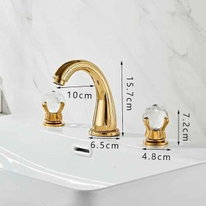 Bathroom Sink Faucet 3 Hole Deck Mounted Widespread Brass Bathroom Faucet Crystal Handle Mixer Tap (Golden/Black/Chrome)