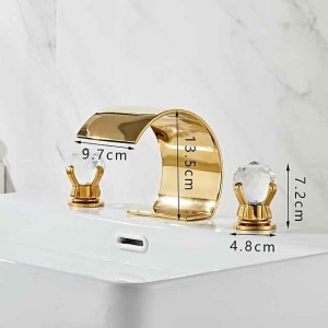 Bathroom Faucet 3 Hole Dual Crystal Knobs Widespread 3 Holes Vanity Basin Mixer Tap Bathtub Filler Faucet Waterfall Faucet for Bathroom(Golden/Black/Chrome)