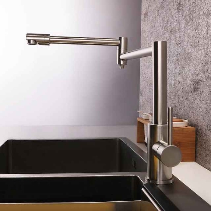 Kitchen Faucet,Foldable Single Handle One Hole Electroplated Pot Filler Centerset Modern Contemporary Kitchen Taps(Black/Brush Nickel)