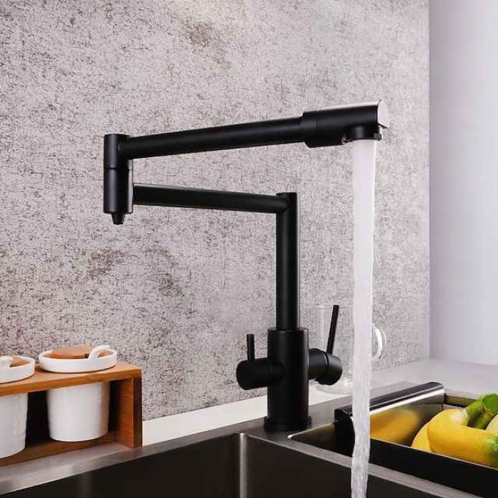 Kitchen Faucet,Foldable Single Handle One Hole Electroplated Pot Filler Centerset Modern Contemporary Kitchen Taps(Black/Brush Nickel)