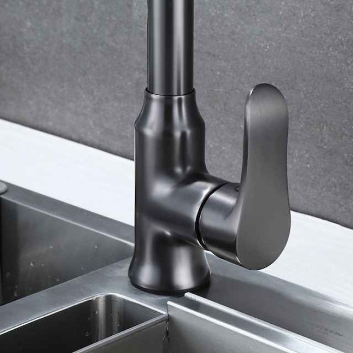 Kitchen Faucet with Pull-out Spray,Single Handle One Hole Brass High Arc 3-Modes Minimalist Style Kitchen Taps(Gun Grey/Black/Chrome)