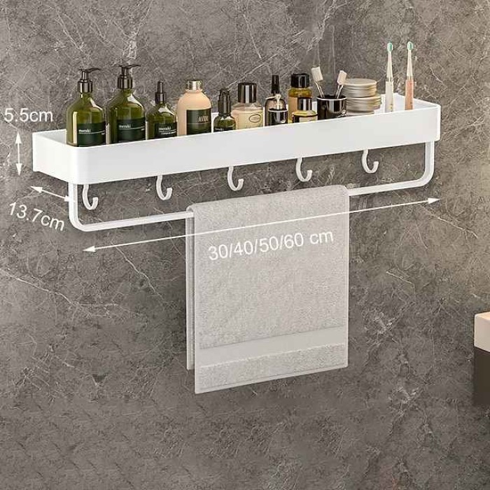 Bathroom Shelves Wall Mounted White Storage Organizer Rack Bathroom Kitchen Bathroom Hardware Pendant Bathroom Shelf Space Aluminum Shower Rack Corner Shelf Square Bath Shower Shelf