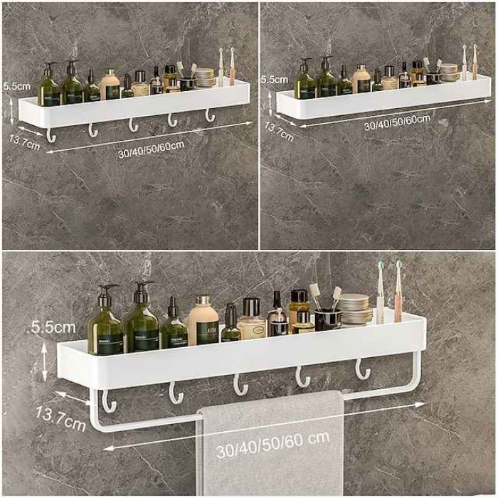 Bathroom Shelves Wall Mounted White Storage Organizer Rack Bathroom Kitchen Bathroom Hardware Pendant Bathroom Shelf Space Aluminum Shower Rack Corner Shelf Square Bath Shower Shelf