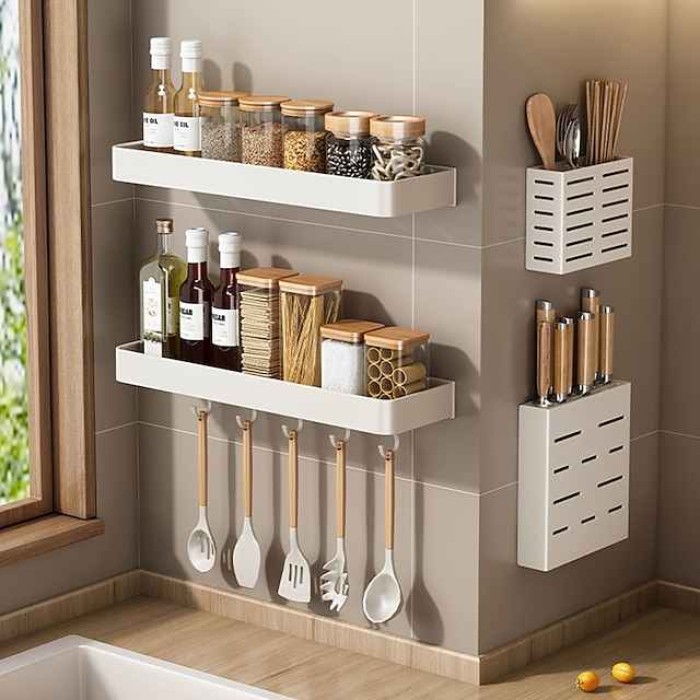 Bathroom Shelves Wall Mounted White Storage Organizer Rack Bathroom Kitchen Bathroom Hardware Pendant Bathroom Shelf Space Aluminum Shower Rack Corner Shelf Square Bath Shower Shelf