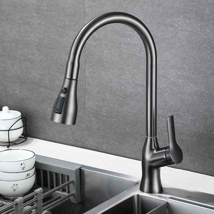 Kitchen Faucet with Pull-out Spray,Single Handle One Hole Rotatable Electroplated Pull-out / Pull-down / Standard Spout / Tall / High Arc Centerset Modern Contemporary Style Kitchen Taps