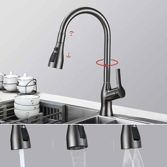 Kitchen Faucet with Pull-out Spray,Single Handle One Hole Rotatable Electroplated Pull-out / Pull-down / Standard Spout / Tall / High Arc Centerset Modern Contemporary Style Kitchen Taps