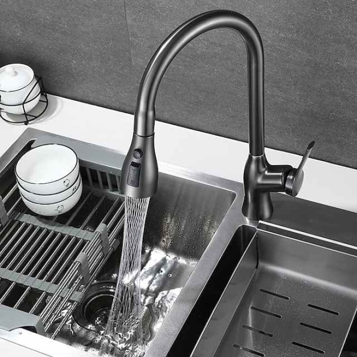 Kitchen Faucet with Pull-out Spray,Single Handle One Hole Rotatable Electroplated Pull-out / Pull-down / Standard Spout / Tall / High Arc Centerset Modern Contemporary Style Kitchen Taps