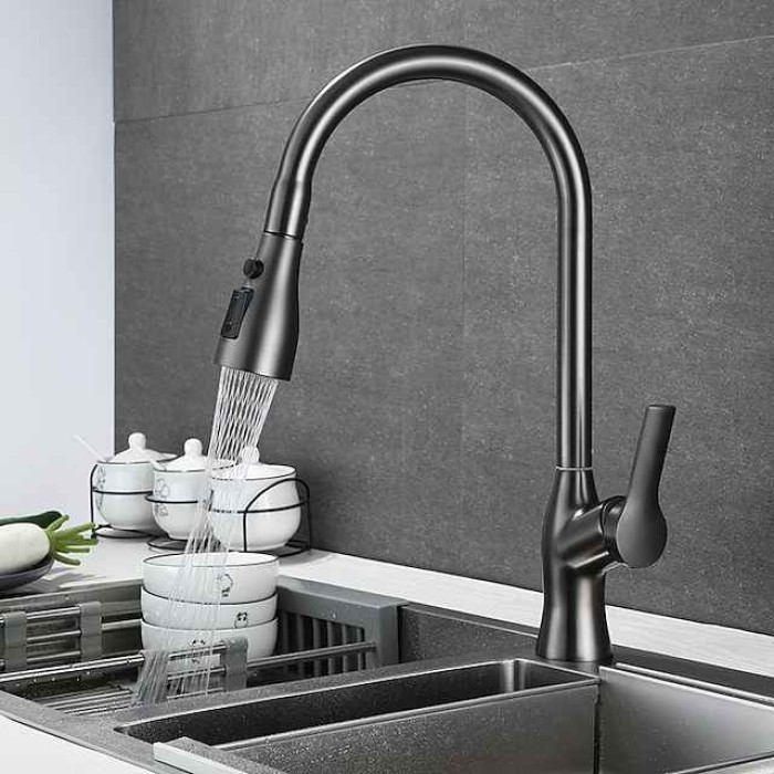 Kitchen Faucet with Pull-out Spray,Single Handle One Hole Rotatable Electroplated Pull-out / Pull-down / Standard Spout / Tall / High Arc Centerset Modern Contemporary Style Kitchen Taps