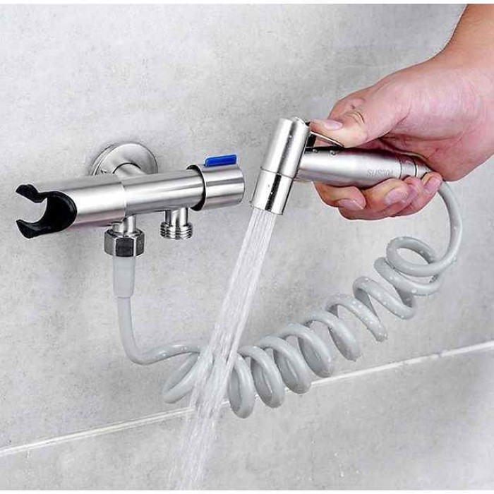 Handheld Toilet Bidet Sprayer Kit Wall-mount 304 Stainless Steel Toilet Bidet Showerhead with Hose Bathroom Cleaning Set