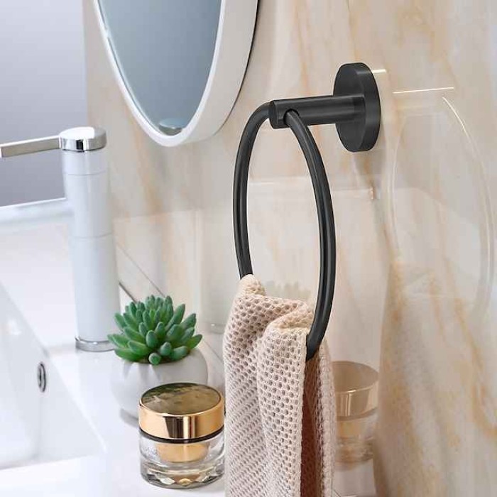 Towel Ring for Bathroom,Stainless Steel Hand Towel Holder Modern Circle Towel Hanger Round Towel Rack Wall Mounted(Black/Chrome/Golden/Brushed Nickel)