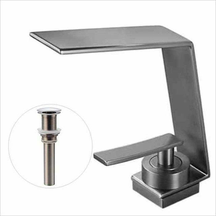 Bathroom Sink Faucet,Waterfall Brass Single Handle One Holes Bath Tap with Hot and Cold Switch