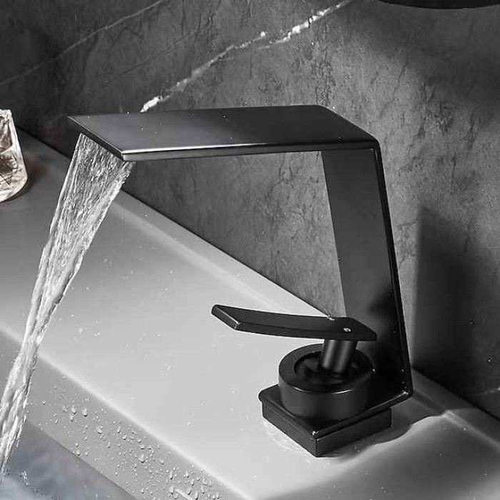 Bathroom Sink Faucet,Waterfall Brass Single Handle One Holes Bath Tap with Hot and Cold Switch