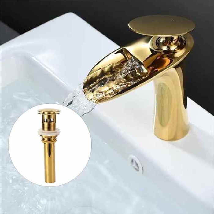 Waterfall Bathroom Sink Mixer Faucet, Mono Wash Basin Single Handle Basin Taps with Hot and Cold Hose Monobloc Vessel Water Brass Tap Deck Mounted