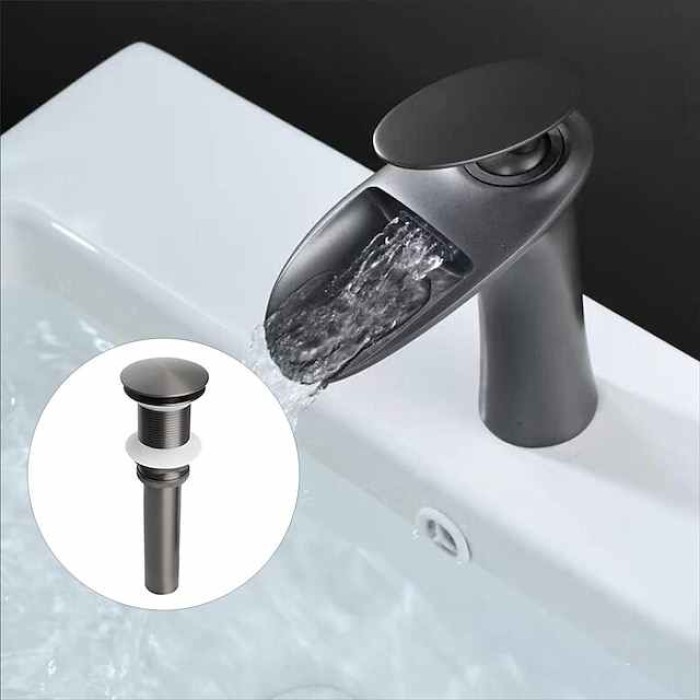 Waterfall Bathroom Sink Mixer Faucet, Mono Wash Basin Single Handle Basin Taps with Hot and Cold Hose Monobloc Vessel Water Brass Tap Deck Mounted