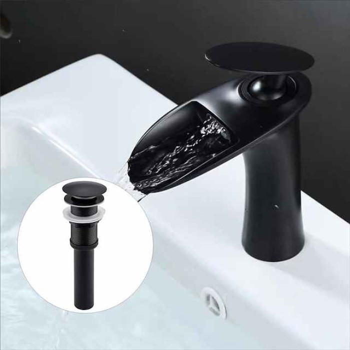 Waterfall Bathroom Sink Mixer Faucet, Mono Wash Basin Single Handle Basin Taps with Hot and Cold Hose Monobloc Vessel Water Brass Tap Deck Mounted