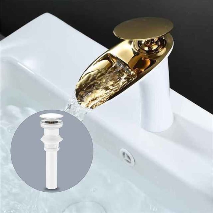 Waterfall Bathroom Sink Mixer Faucet, Mono Wash Basin Single Handle Basin Taps with Hot and Cold Hose Monobloc Vessel Water Brass Tap Deck Mounted