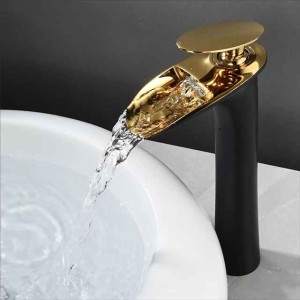 Waterfall Bathroom Sink Mixer Faucet Tall, Mono Wash Basin Single Handle Taps Deck Mounted, Washroom with Hot and Cold Hose Monobloc Vessel Water Brass Tap