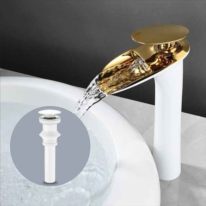 Waterfall Bathroom Sink Mixer Faucet Tall, Mono Wash Basin Single Handle Taps Deck Mounted, Washroom with Hot and Cold Hose Monobloc Vessel Water Brass Tap