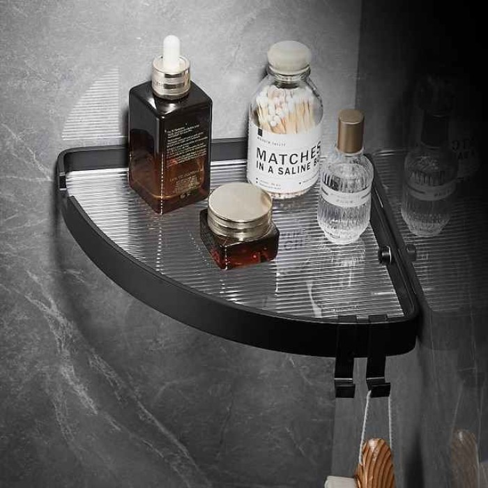 Bathroom Shelf Space Aluminum Acrylic Brushed Black and Golden Wall Mount Triangle Shower Corner Storage Rack Bath Accessories Single Layer