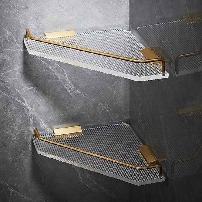 Bathroom Shelf Space Aluminum Acrylic Brushed Black and Golden Wall Mount Triangle Shower Corner Storage Rack Bath Accessories Single Layer