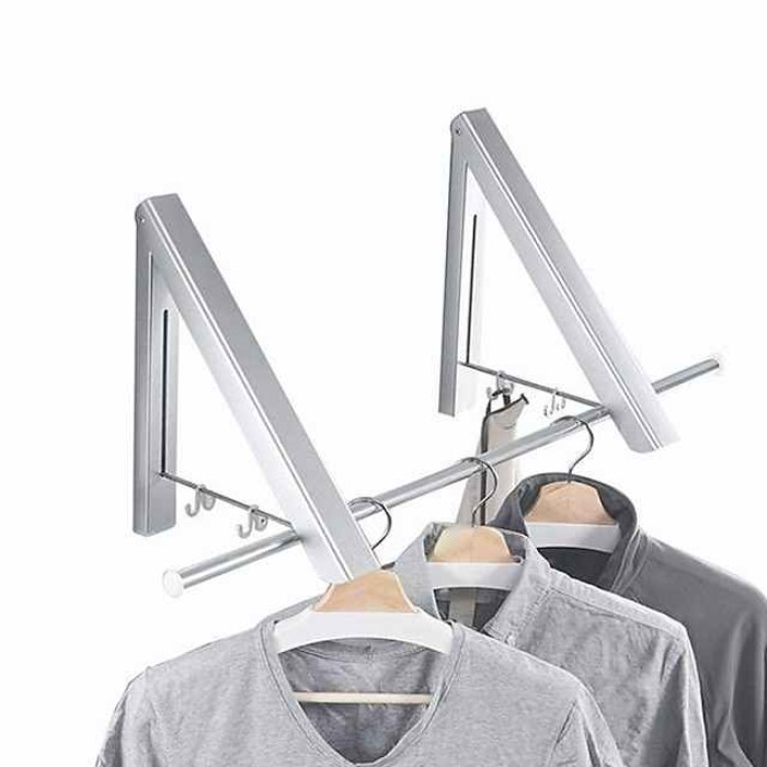 Aluminum Airer Black/Silver Balcony Clothes Hanger Bathroom Wall Hanging Folding Invisible Clothes Hanger Clothes Hanger Storage Rack