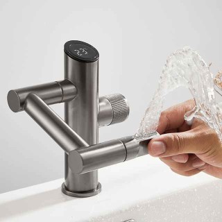 Bathroom Sink Faucet,Digital Display Multifunctional Washbasin Faucet,Brass Single Handle One Hole Rotatable Bath Tap(White/Gun Grey/Black)