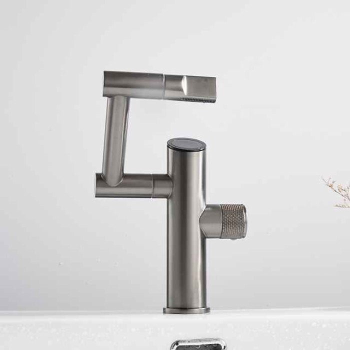 Bathroom Sink Faucet,Digital Display Multifunctional Washbasin Faucet,Brass Single Handle One Hole Rotatable Bath Tap(White/Gun Grey/Black)