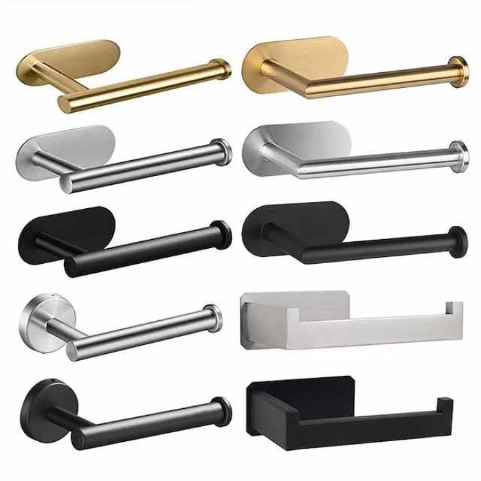 Self-adhesive Toilet Paper Holder Wall Mounted Bathroom 304 Stainless Steel Paper Towel Rack Toilet Multi-Function Toilet Paper Rack Perforated Paper Towel Rack