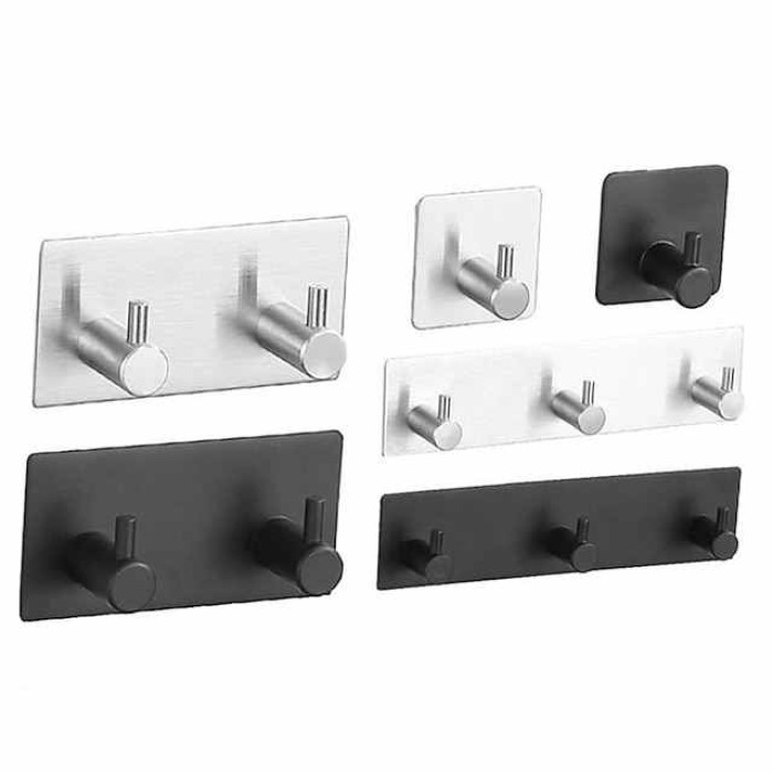 Wall Hooks Self-adhesive Robe Hooks Bathroom 304 Stainless Steel Hook Kitchen Bathroom Hook Punch Free Single Hook Door Rear Metal Coat Hook