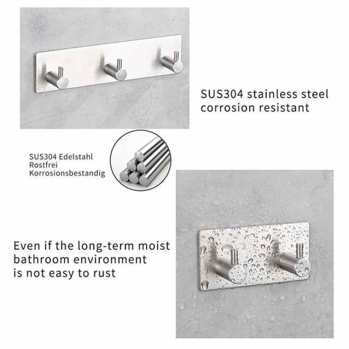 Wall Hooks Self-adhesive Robe Hooks Bathroom 304 Stainless Steel Hook Kitchen Bathroom Hook Punch Free Single Hook Door Rear Metal Coat Hook