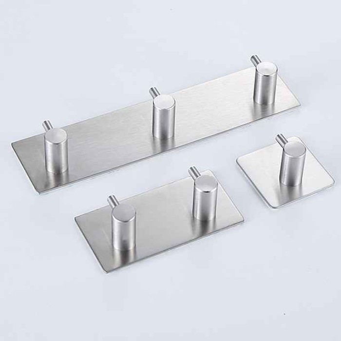 Wall Hooks Self-adhesive Robe Hooks Bathroom 304 Stainless Steel Hook Kitchen Bathroom Hook Punch Free Single Hook Door Rear Metal Coat Hook