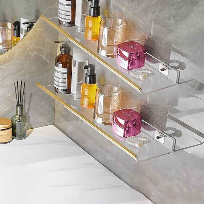 Black/Gold Acrylic Bathroom Shelf Perforated Free Toilet Washstand Toilet Wall Mounted Storage Rack