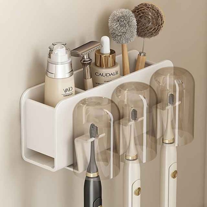 White Toothbrush Rack Bathroom Toilet Non Perforated Wall Mounted Electric Mouthwash Cup Brush Cup Wall Mounted Space Aluminum Storage Rack