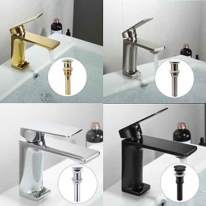 Bathroom Sink Mixer Faucet, Monobloc Washroom Basin Taps Single Handle One Hole Deck Mounted with Hot and Cold Hose