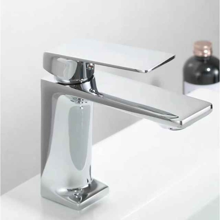 Bathroom Sink Mixer Faucet, Monobloc Washroom Basin Taps Single Handle One Hole Deck Mounted with Hot and Cold Hose