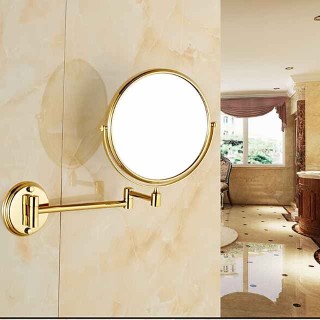 Wall Mounted Makeup Mirror with 3X Magnification, Double Sided Vanity Magnifying Mirror, Cosmetic Mirror Swivel Extendable Shaving Mirror for Bathroom, Ti-Gold