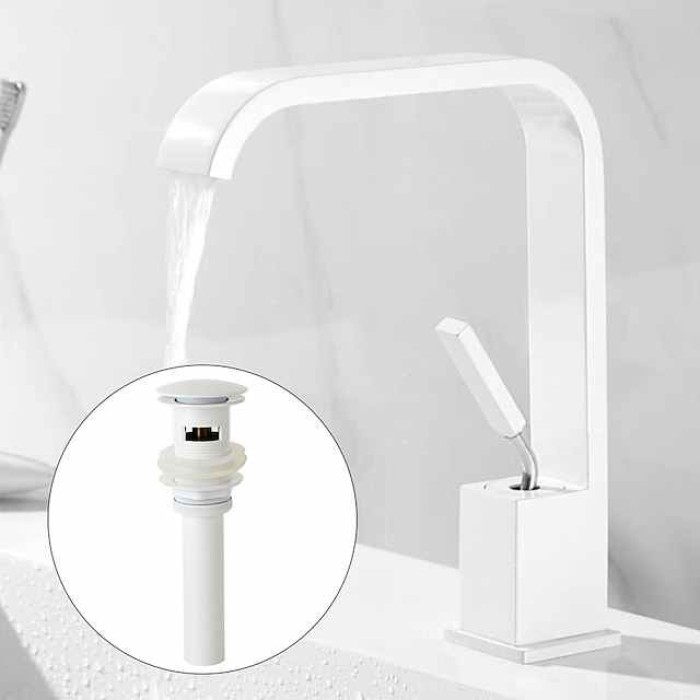 Waterfall Bathroom Sink Mixer Faucet, Monobloc Basin Taps Single Handle Wash Basin Faucets with Hot and Cold Hose Vessel Water Brass Tap Deck Mounted