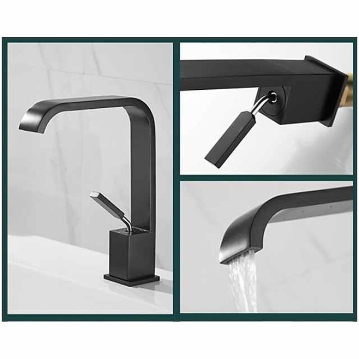 Waterfall Bathroom Sink Mixer Faucet, Monobloc Basin Taps Single Handle Wash Basin Faucets with Hot and Cold Hose Vessel Water Brass Tap Deck Mounted