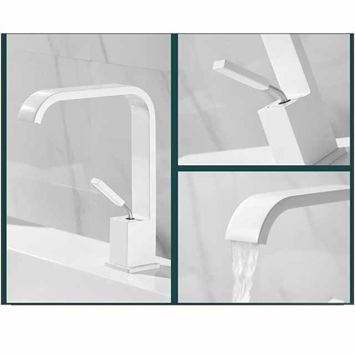 Waterfall Bathroom Sink Mixer Faucet, Monobloc Basin Taps Single Handle Wash Basin Faucets with Hot and Cold Hose Vessel Water Brass Tap Deck Mounted