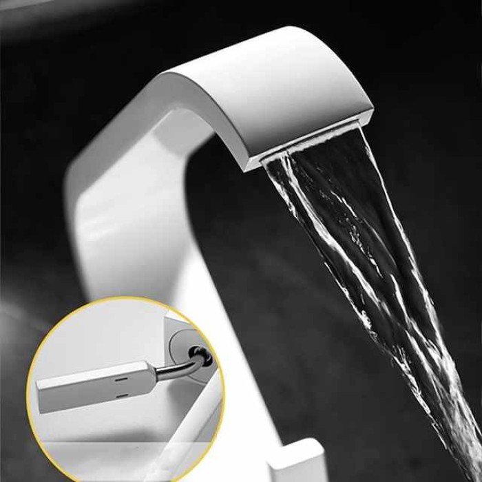 Waterfall Bathroom Sink Mixer Faucet, Monobloc Basin Taps Single Handle Wash Basin Faucets with Hot and Cold Hose Vessel Water Brass Tap Deck Mounted