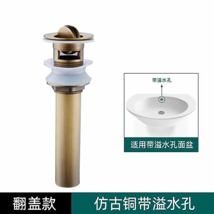 Engraved Antique Brass Pop Up Bathroom Sink Drain Strainer Stopper no Overflow Hole Kitchen Basin Sink Bottle Trap Drainer