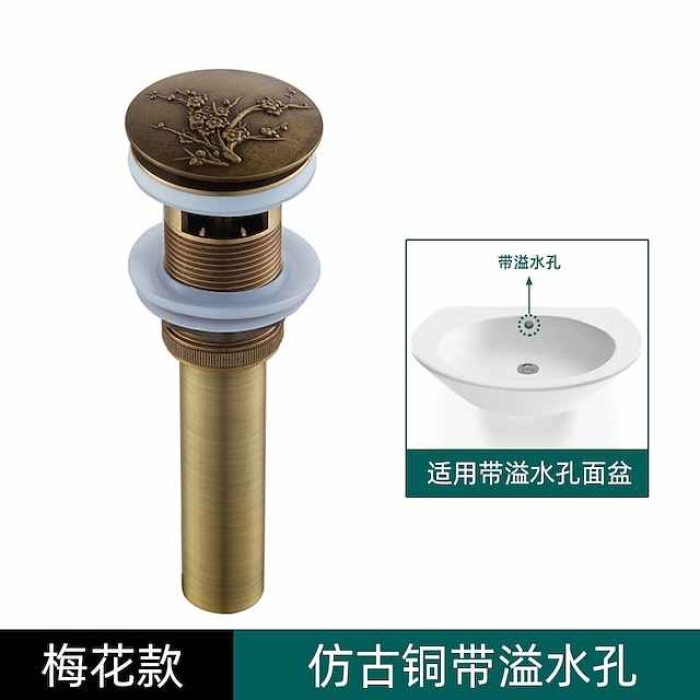 Engraved Antique Brass Pop Up Bathroom Sink Drain Strainer Stopper no Overflow Hole Kitchen Basin Sink Bottle Trap Drainer