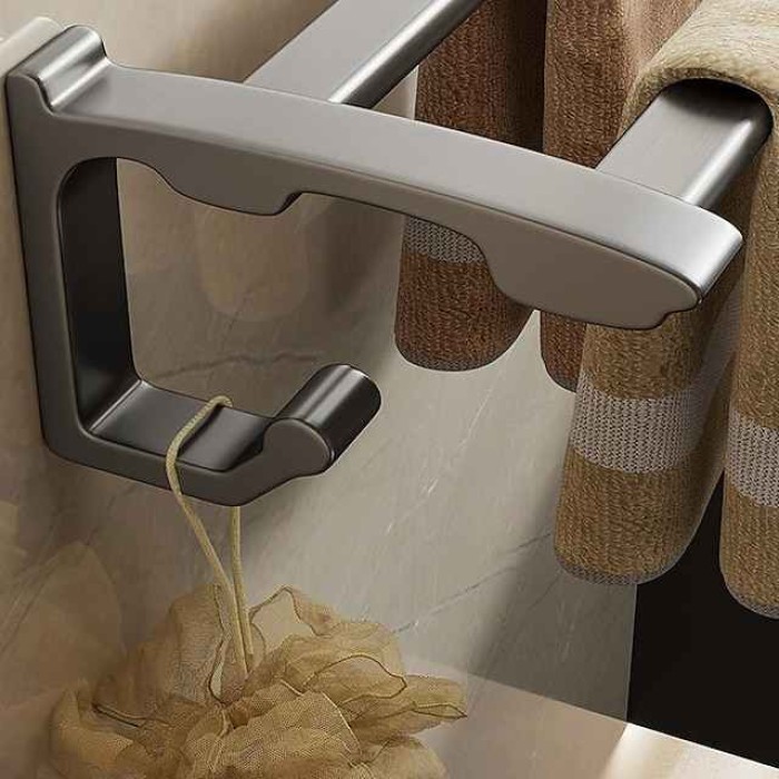 Non-Perforated Towel Rack Bathroom Towel Rack Hook Bathroom Hanging Rack Toilet Towel Bar Storage Rack Gun Gray Double Bar