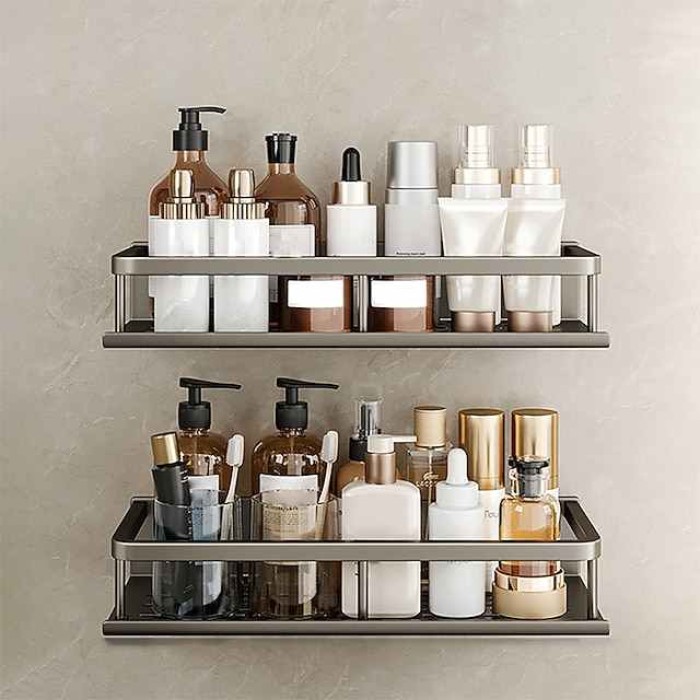 Bathroom Shelves Aluminum Alloy Wall Mount Corner Shelf Shower Storage Rack Holder Toilet Makeup Organizer