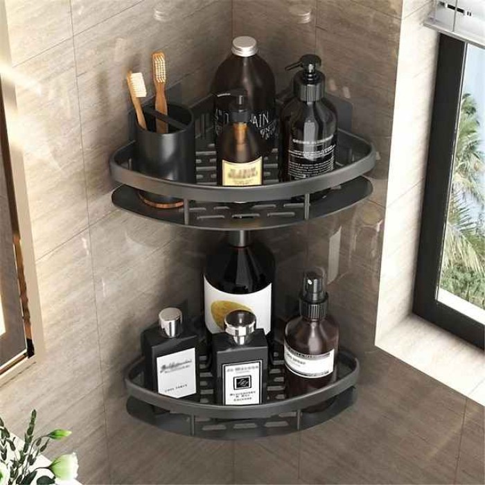 Corner Shower Caddy,Triangle Towel Shower Storage Rack Corner Shelves Wall Mounted Shampoo Holder No Drill Adhesive Bathroom Shelf Organizer