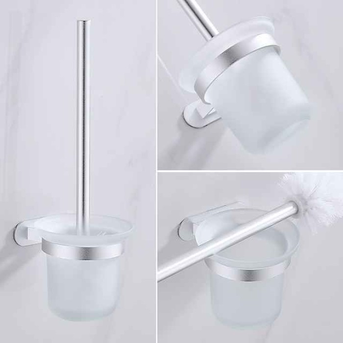 Non Perforated Toilet Brush Rack Wall Hung Bathroom Wall Hung Black Space Aluminum Glass Toilet Toilet Cleaning Suit Toilet