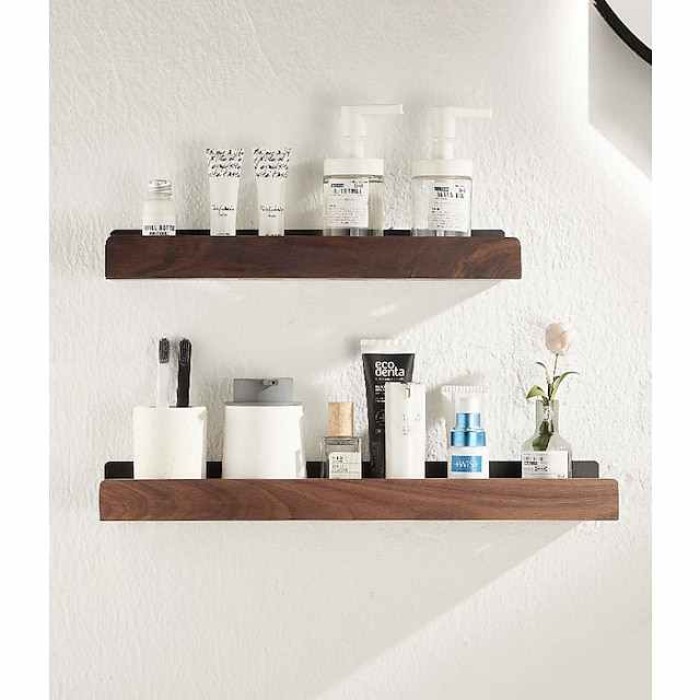 Bathroom Shelves Wall Mounted Walnut Space Aluminum Shower Shelf Storage Organizer Rack Bathroom Kitchen Bathroom Hardware Pendant Shower Rack Corner Shelf 1pc