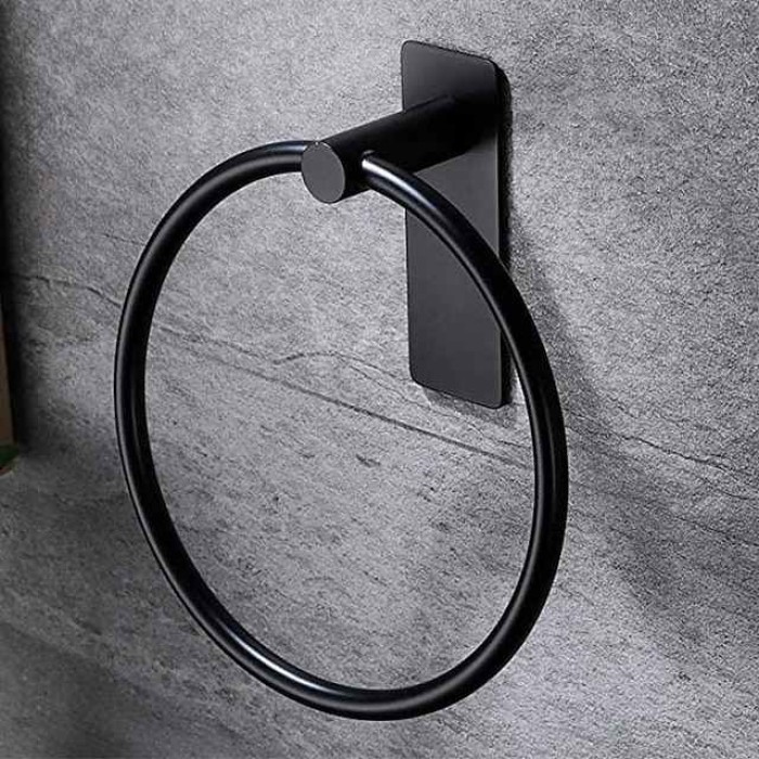 Adhesive Towel Ring Hand Towel Holder for Bathroom Modern Round Towel Hanger Wall Mounted SUS 304 Stainless Steel Matte Black