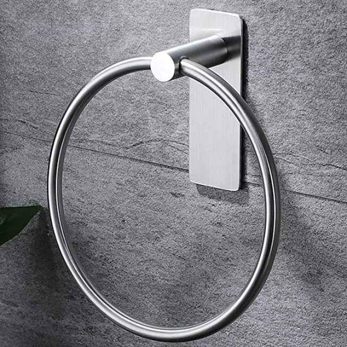 Adhesive Towel Ring Hand Towel Holder for Bathroom Modern Round Towel Hanger Wall Mounted SUS 304 Stainless Steel Matte Black