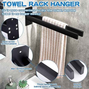 Towel Holder Black, Towel Holder No Drilling Required, Self-Adhesive Towel Holder Black Towel Rail No Drilling Bath Towel Holder for Bathroom and Kitchen, 39 cm (Two Arms)